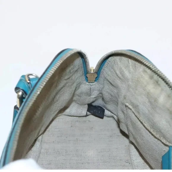 Authentic GUCCI Micro GG Canvas Hand Bag Leather 2way Turquoise Blue with strap - Picture 11 of 17